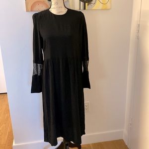 Zara Black Midi Dress with Lace Inset